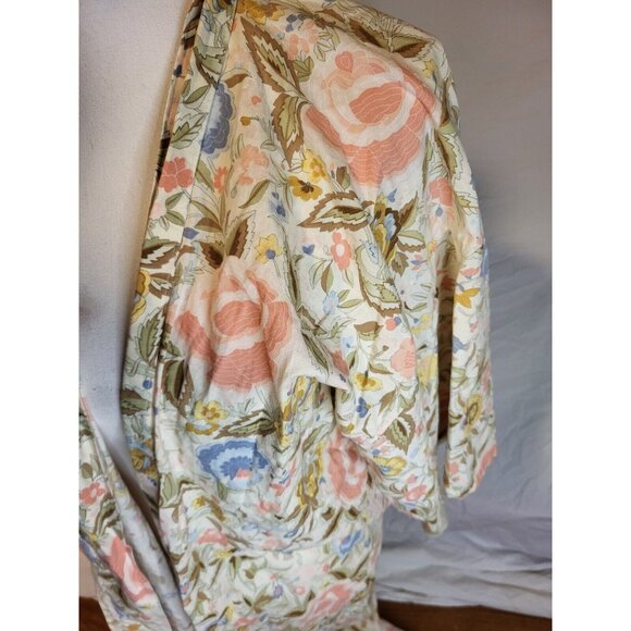 SMITHSONIAN INSTITUTION Cream Japanese Kimono Caftan Robe Floral Print Size‎ M? - Picture 2 of 6